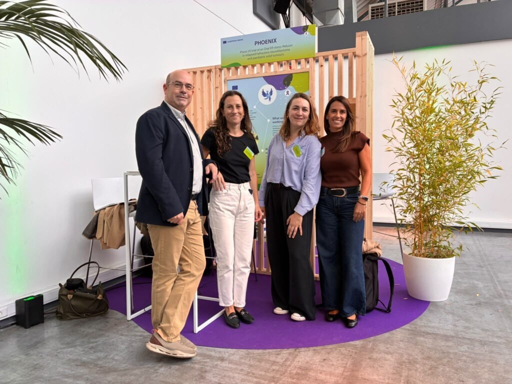 The PHOENIX and THEODORA teams at the project booth during the 5 Years of the EU Cancer Mission event in Brussels